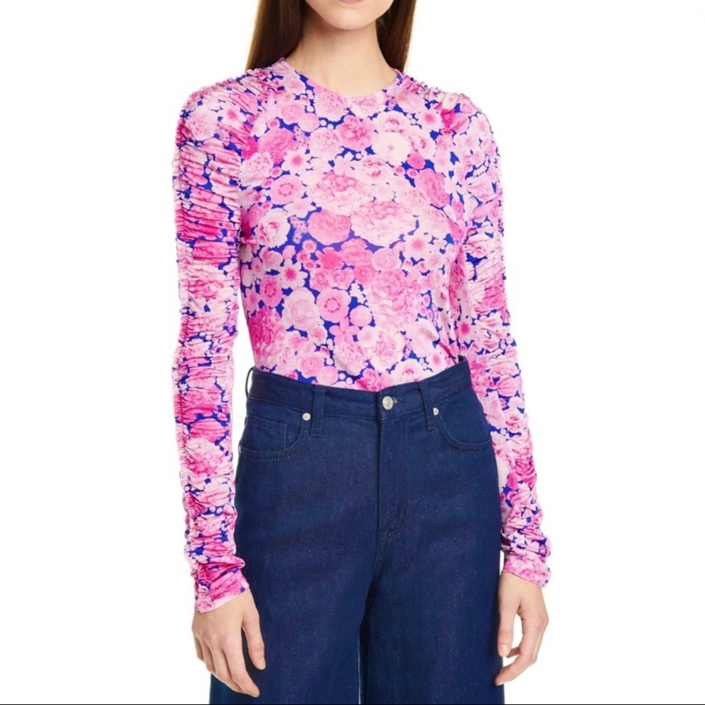 NEW STINE GOYA RUCHED SLEEVE FLORAL PRINT TOP - Picture 1 of 10